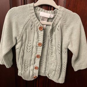 Elegant Baby Sage Leaf Pointelle Knit Baby Cardigan Size 12 months